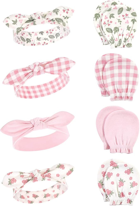 Hudson Baby Baby Girls' Cotton Headband and Scratch Mitten Set