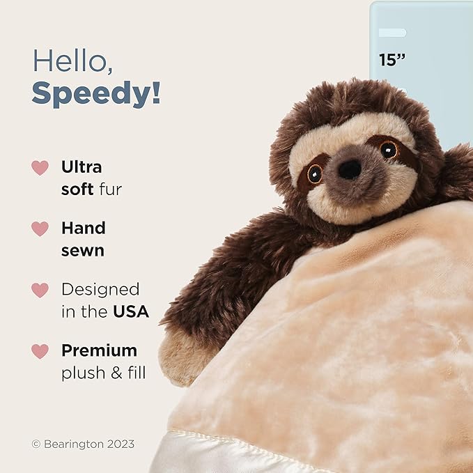 Bearington Baby Speedster Snuggler, 15 Inch Sloth Plush Stuffed Animal