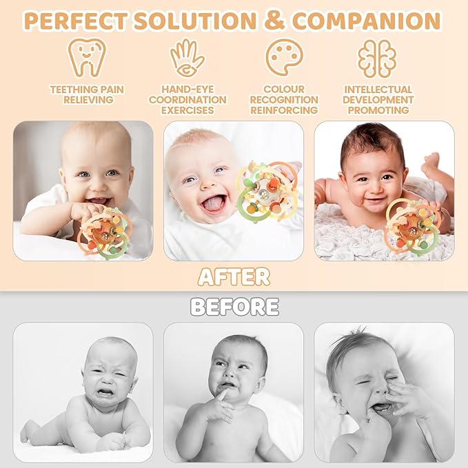 Orzbow Baby Sensory Teething Teether Toys, Infant Montessori Toys 3-6-12-18 Months