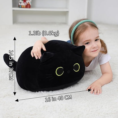 Black Cat Plush Toy 16'' Black Cat Pillow, Soft Plush Doll Black Cat Stuffed Animal 3D Black
