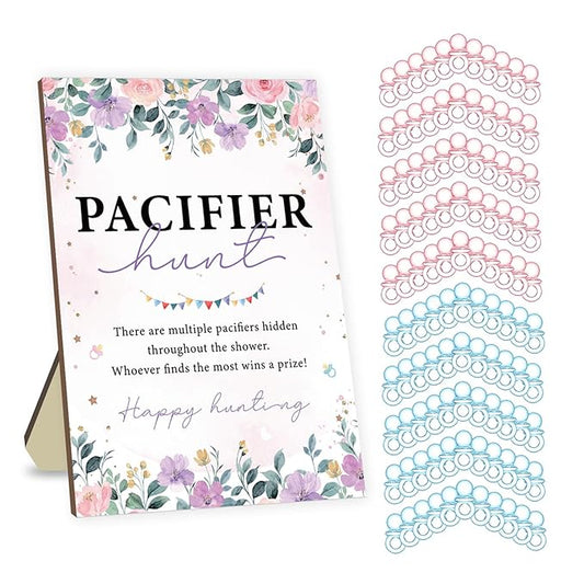 Baby Pacifier Hunt Game, Baby Shower Games Set 50 Mini 50 Blue