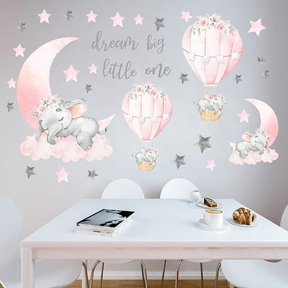 Dream Big Little One Elephant Wall Stickers, Pink Moon Hot