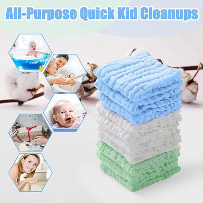 MUKIN Baby Washcloths - Natural Cotton Baby Wipes 10 Pack 12x12 inches