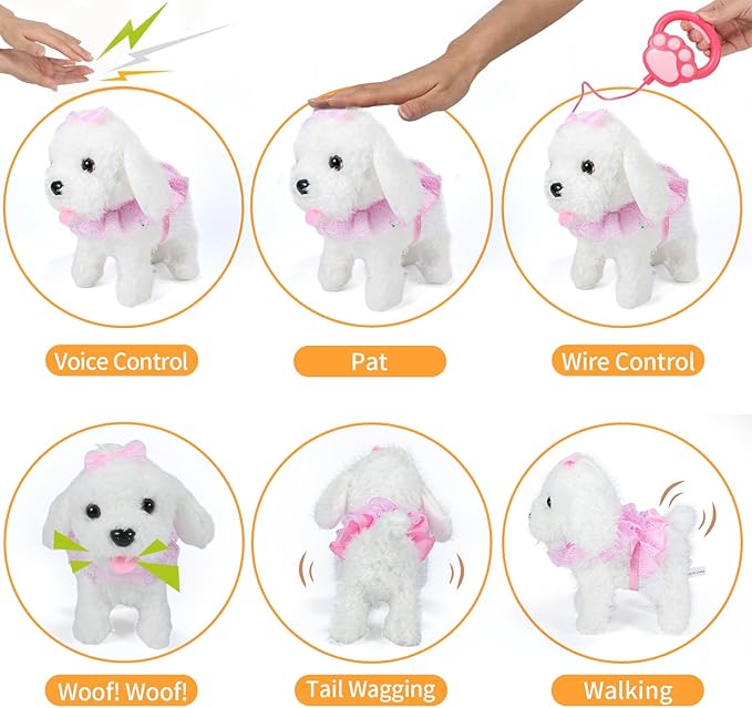 Interactive Walking Plush Puppy Toy Dog, Realistic Wagging Tail Robot Dog 3, 4, 5, 6+