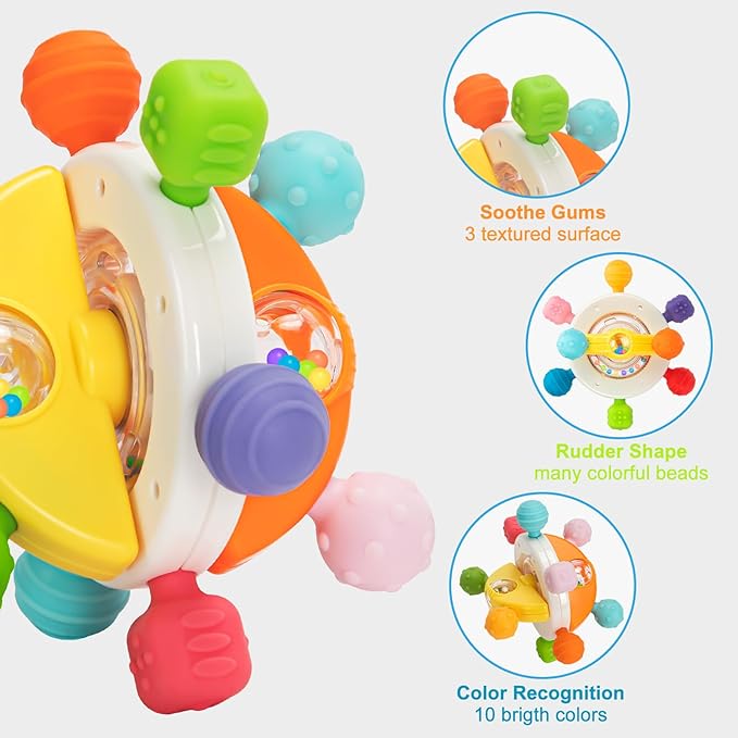 Baby Sensory Teething Toys, Montessori Baby Toys Teether 0-12 Months, 0-6 6-12 12-18 Months