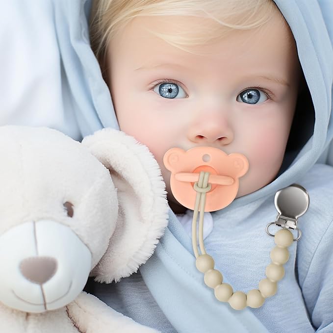 Pacifier Clip with One-Piece Design, 4 Pack Pacifier Holder Clip for Boys and Girls