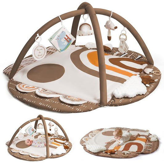 Baby Gym Play Mat, Tummy Time Mat & Pillow 4 Zone