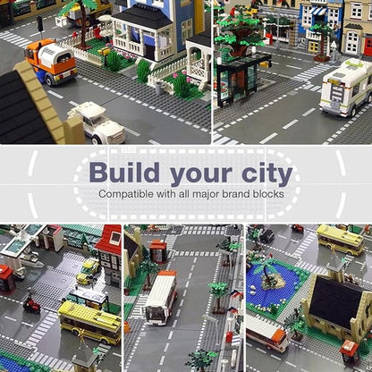 6 Pack Road Base Plates, 10"x10" City Street Baseplates 100% Compatible with All Major Brands 4 Curved/1 Straight/1 T-Junction