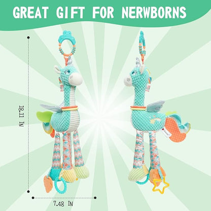 Koty Unicorn Hanging Toys, Plush Baby Rattles Crinkle Squeaky Toys 0 3 6 9 12 Months,Montessori