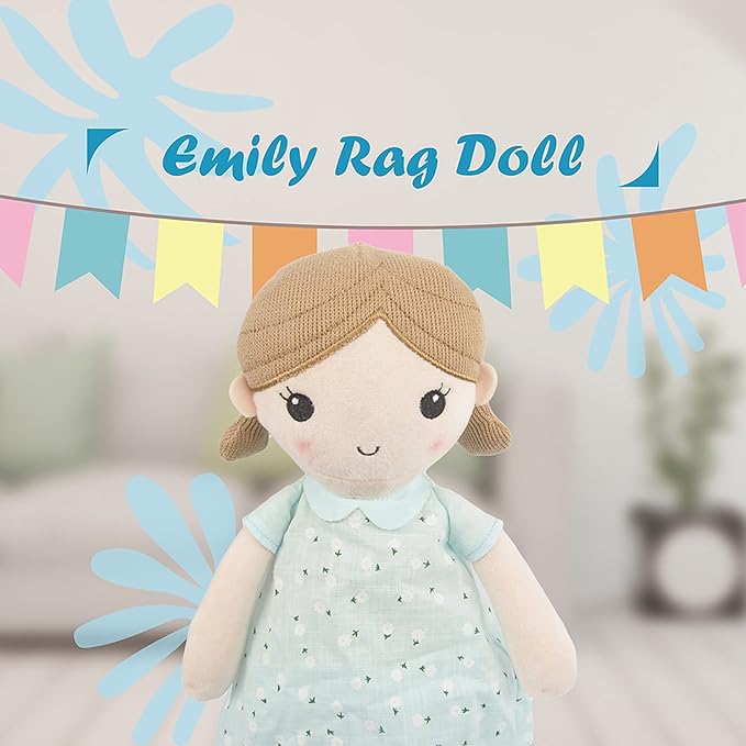 Linzy Toys, Soft Plush Mint Blue Emily Rag Doll 15"