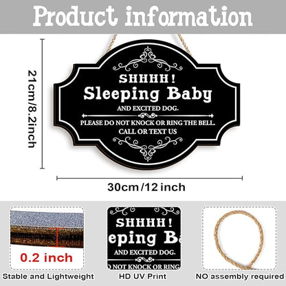 Pigort Funny Baby Sleeping Hanging Sign Plaque, Do Not Knock Or Ring The Bell 12x8.2inch