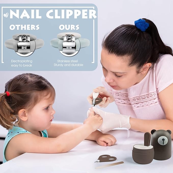 PAPABEAR Baby Nail Clippers Set with Cute Case, Infant Fingernail and Toenail File Kit for Newborn Manicure and Pedicure, New Mom Grooming Gift