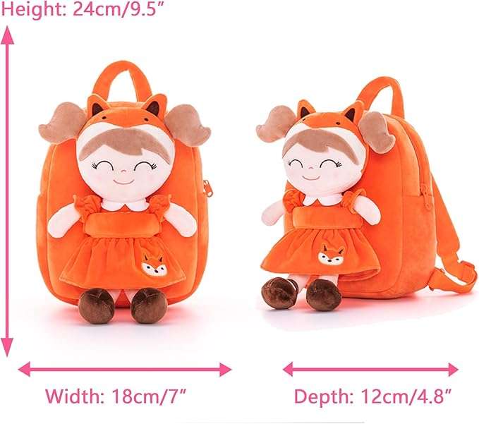 Gloveleya Kids Backpack Toddler Backpack Soft Plush Fox Girl Doll 9"…