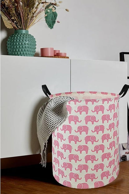 Round Pink Color Laundry Hamper Storage Basket Organizer Hamper Storage