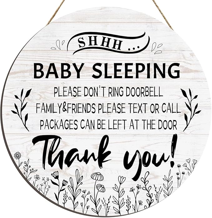 Pigort Funny Baby Sleeping Hanging Sign Plaque, Do Not Knock Or Ring The Bell (12x12inch)(Round-White)