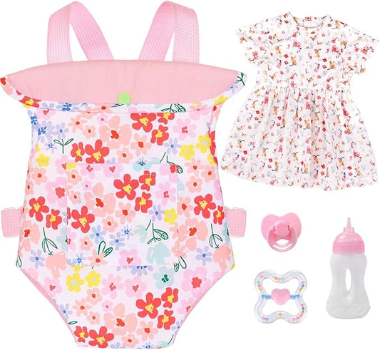 Baby Doll Carrier for 16-22 Inch Dolls,Reborn Doll Backpack Carrier for Little Girls with 18 inch Doll Clothes and Accessories Included Doll Carrier