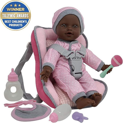 African American Doll Travel PlaySet - Baby Doll Car Seat 12 Inch