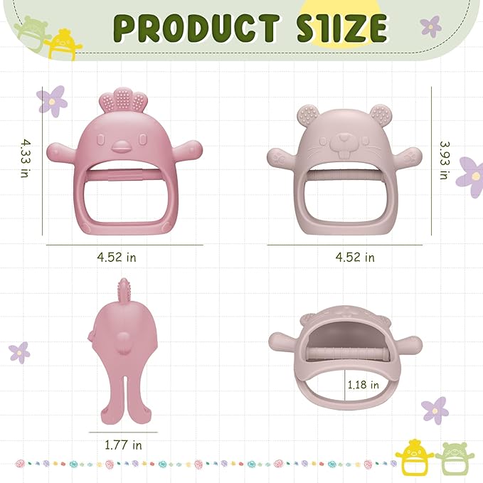 2 Packs Baby Teething Toys Silicone Teething Mittens for Infants 3 Months+, Never Drop & Easy to Hold Teethers