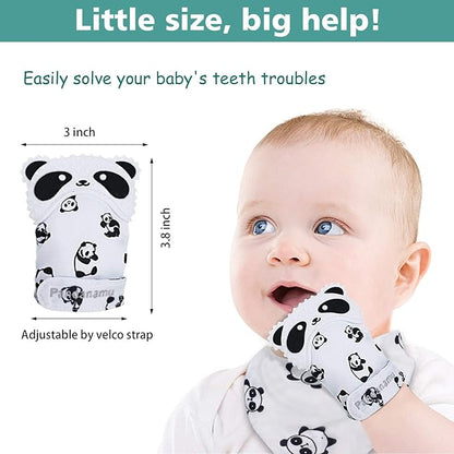 Baby Teething Mitten Panda Teether Mitten with Baby Toothbrush & Toy(2 Mittens