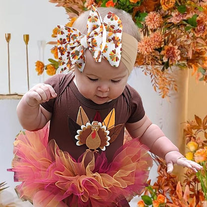 YanJie Thanksgiving Baby Headbands Turkey Printed Bows Newborn Hair Bows