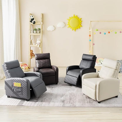 Costzon Kids Recliner, Adjustable PU Leather Lounge Chair w/Side Pockets, Footrest, Headrest for Kids Room & Play Room, Easy to Clean, Padded Recliner Sofa for Children Boys Girls Aged 3-12 (Grey)
