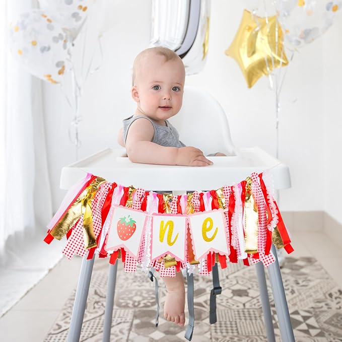 Strawberry Highchair Banner-1st Birthday Decoration,Sweet One Birthday Party Supplies for Girl Shower 1st Birthday