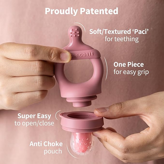 SAMiGO Baby Food Fruit Feeder and Breastmilk Popsicle Mold Set, Silicone Fruit Teether 4 Months+