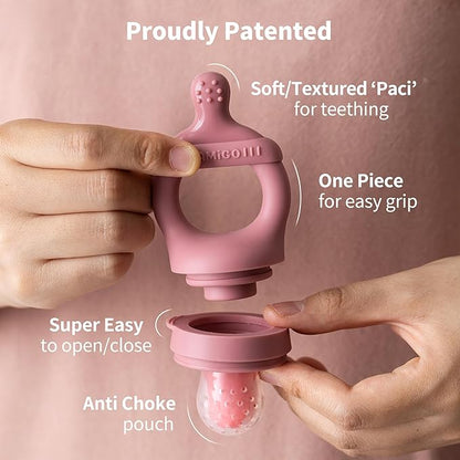 SAMiGO Baby Food Fruit Feeder and Breastmilk Popsicle Mold Set, Silicone Fruit Teether 4 Months+