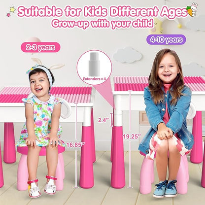 Kids Toddler Table and Chair Set: Activity Table with 152Pcs 2 Rabbit 3-10 Year