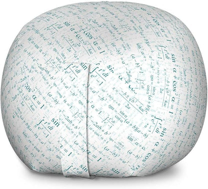 Lunarable Mathematics Room Storage Toy Bag Chair, Various Complex Math Formulas Operations Science Research, Stuffed Animal Organizer Washable Bag, Large Size, White Teal