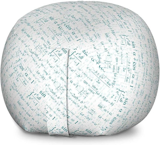 Lunarable Mathematics Room Storage Toy Bag Chair, Various Complex Math Formulas Operations Science Research, Stuffed Animal Organizer Washable Bag, Large Size, White Teal