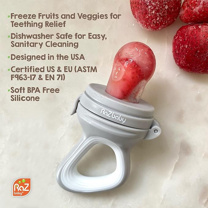 RaZbaby Baby Fruit Feeder/Food Feeder Pacifier | Infant Teething Toy Teether 6M+, Add Baby's Favorite Frozen Fruit or Fresh Food for Teething Relief