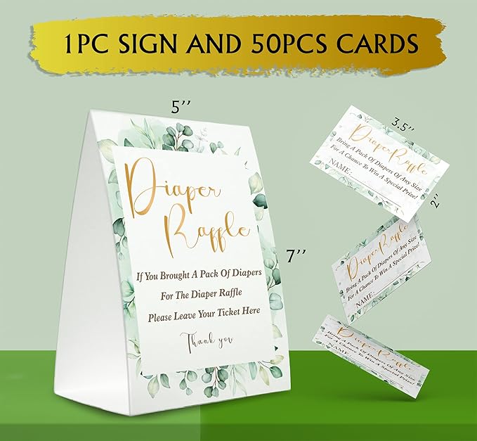 Diaper Raffle Sign,Diaper Raffle Baby Shower Game Kit (1 Standing Sign + 50 Guessing Cards) Diapers-XN30
