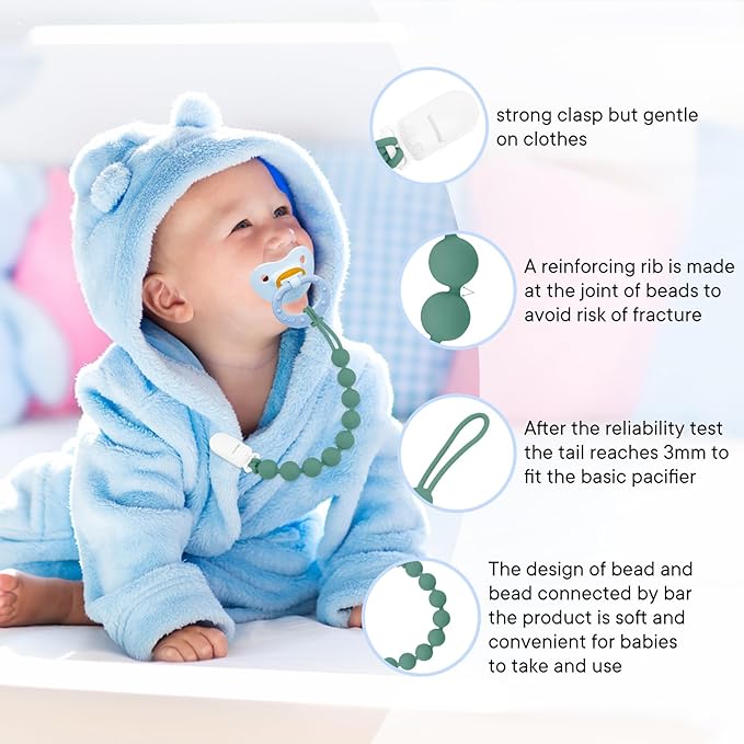 Silicone Pacifier Clip Holder, 6 Pack One Piece Soft Flexible Binky Clips Pacifier Holder Clip for Boys and Girls