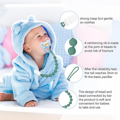 Silicone Pacifier Clip Holder, 6 Pack One Piece Soft Flexible Binky Clips Pacifier Holder Clip for Boys and Girls