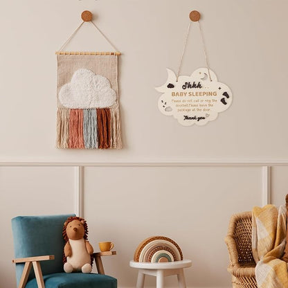 Baby Sleeping Door Sign, 8.27x6.3in Wooden Baby Sleeping Hanging Sign