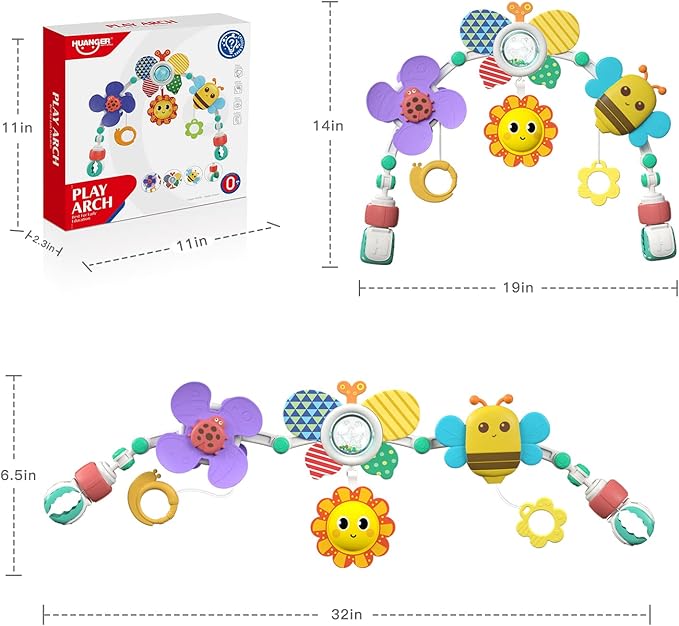 Adjustable Baby Stroller Arch Toys - Car Seat Toys Play Arch Crib Bassinet Toy Activity Arch with Fascinating Toy for Stimulating Baby's Senses Developing Motor Skills Infants Toddlers Gifts