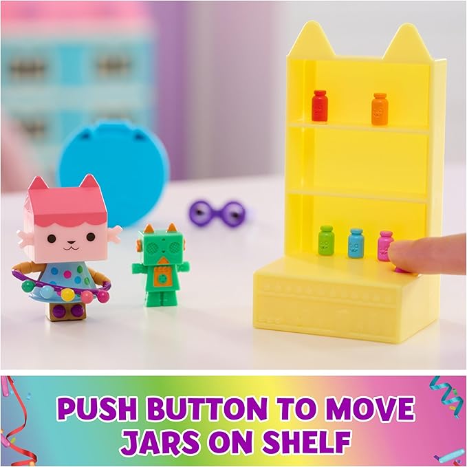 Gabby's Dollhouse, Celebration Series Baby Box Cat Bobble Figure with Dollhouse Furniture and Accessories 3 and