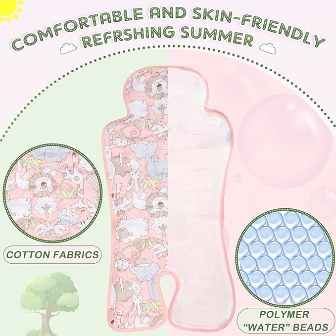 Pinkunn 2 Pcs Gel Car Seat Cooling Pad for Baby Summer Breathable Ice Cushion Multifunctional Ice Stroller Cooler Mat for Stroller Baby Dining Chair Child Safety Seat(Vivid Color,Forest, Animal)