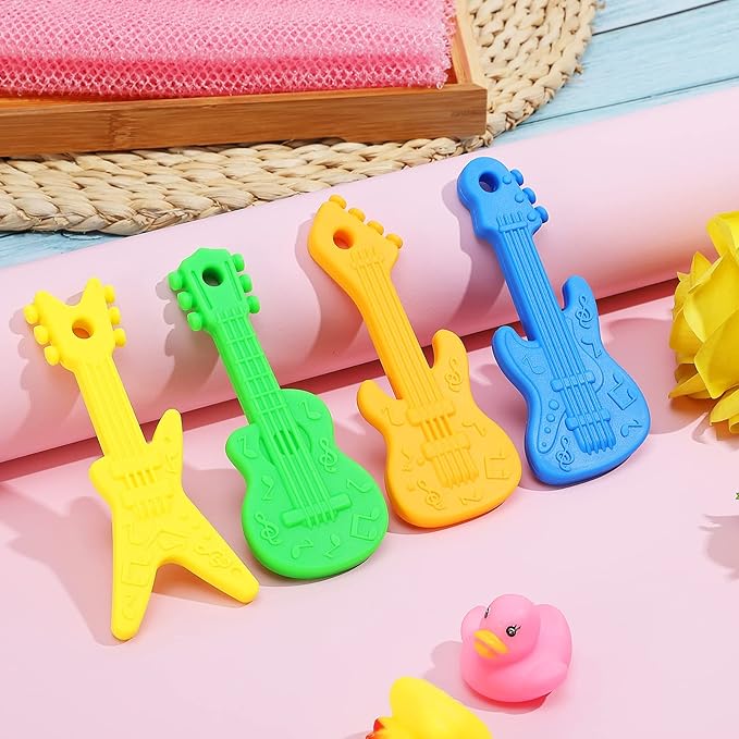 4 Pack Baby Teething Toys, Cartoon Guitar Teether Toys for Baby Infants 0-24 Months