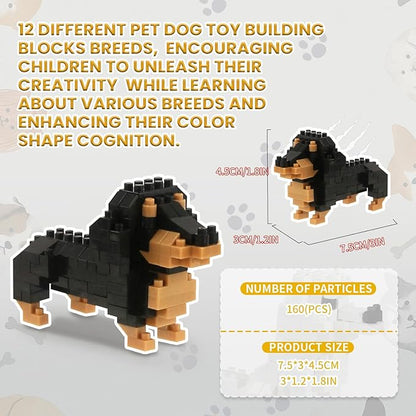 BOROLA Pet Dog Building Blocks Set Educational Toy Realistic Fun Animal Assembly Kit Toys Games(Mini Dachshund Blocks)