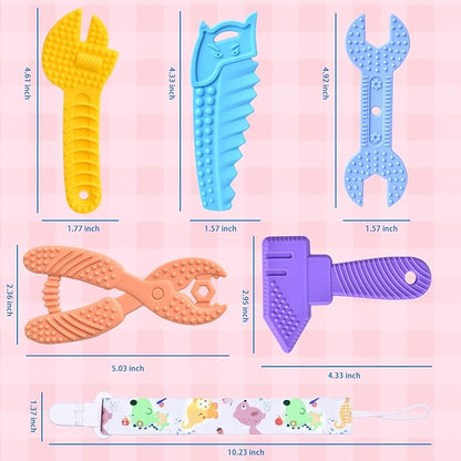 Baby Teething Toys for 0-6 / 6-12 Months - Molar Teether Chew Toys Set BPA Free Silicone, Soft Textures 5-Pack