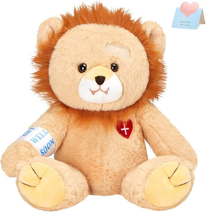 Houwsbaby 12" Get Well Soon Lion Stuffed Animal,Brown Get Well Soon Lion Plush Toy