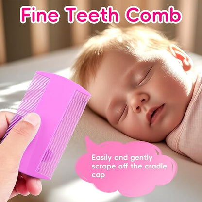 Cradle Cap Brush for Babies, Baby Bath Essentials with Silicone Scrubber Bath Sponge Dual-Sided Comb for Newborns Toddlers Boys Girls (Pink, Set of 5)
