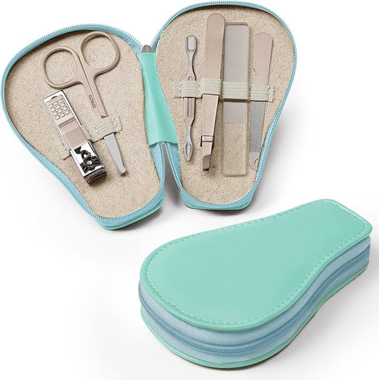 haakaa Baby Nail Clippers, 6-in-1 Baby Nail Care Kit with PU Storage Case, Nail Scissor, Cuticle Pusher, 2 Nail Files, Nail Clipper & Tweezer, Baby Manicure Set for Babies, Green