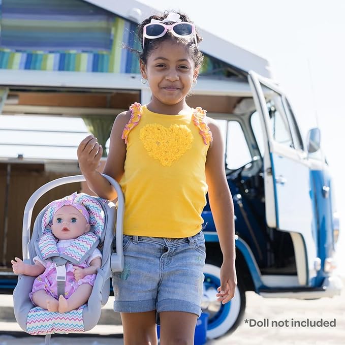 Adora Baby Doll Car Seat Carrier with Removable Cover - Machine Washable, Fits Most Dolls and Stuffed Animals Birthday Gift For Ages 2+