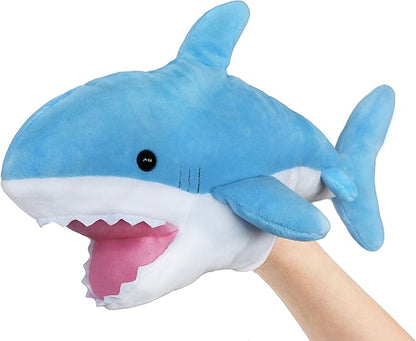 ICE KING BEAR Cute Blue Plush Shark Hand Puppet - Stuffed Animal Toy 14 Inches