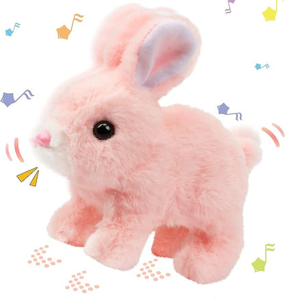 Hopearl Hopping Rabbit Interactive Electronic Pet Plush Bunny Toy with Sounds and Movements Animated Walking Wiggle Ears Twitch Nose Gift for Toddlers Birthday, Pink 7''