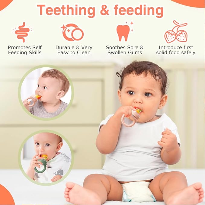 Baby Solids/Frozen Fruit Feeder Pacifier, Infant Teether Toy 4M+ 2-Pack (Ring