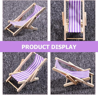 STOBOK Beach Accessories 3 Pcs Miniature Beach Chair Foldable Wooden Beach Chair Mini Lounge Chair Model Stripe Sunbath Chair and Desk Set Adorn for Kids Adults (Purple) Tiny Home